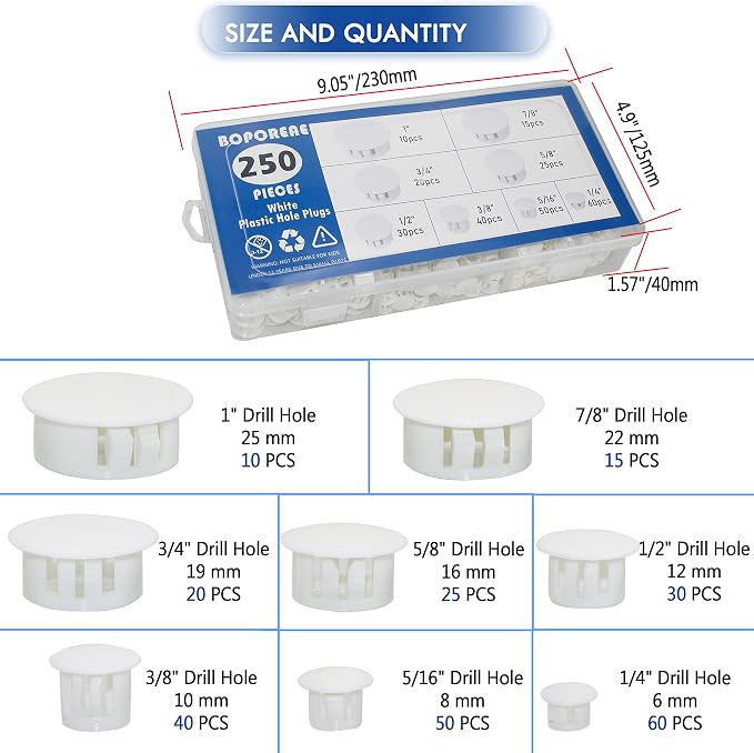 250 PCS 8 Sizes Nylon Plastic Hole Plugs, 1 Inch Round Hole, Flush Type Panel - Image 9