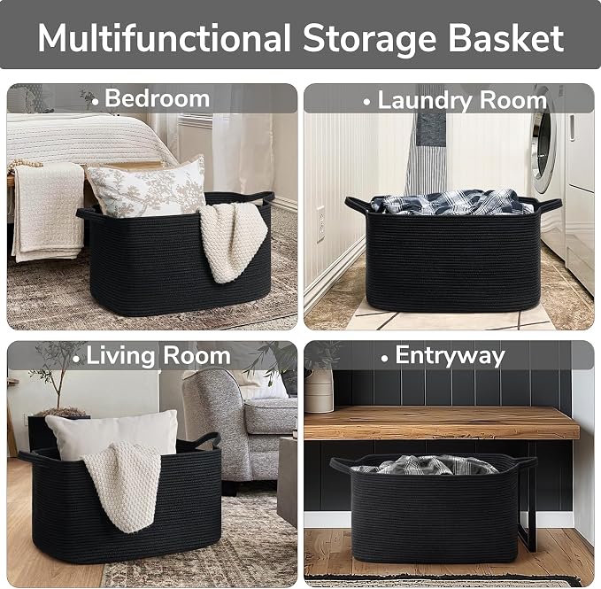 Goodpick Large Woven Rope Blanket Basket, 75L | 21.6'' x 14.9'' x 11.8'' - Image 4