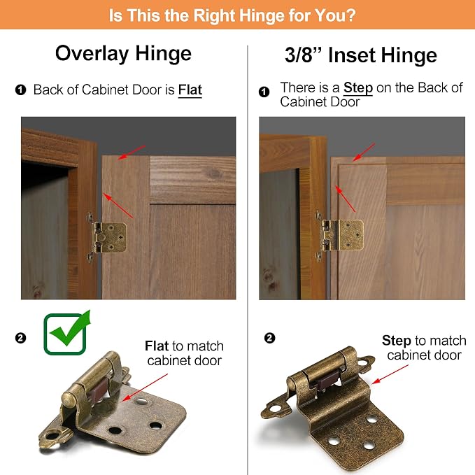 Antique Brass Cabinet Hinges, 1/2” Overlay, 10 Pack | - Image 4