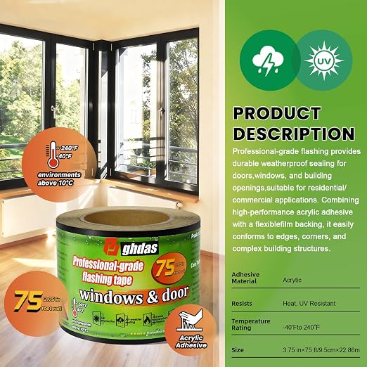 Bghdas 2 Pack Flashing Tape for Windows & Doors, 3.75" x 75' | Industrial - Image 4