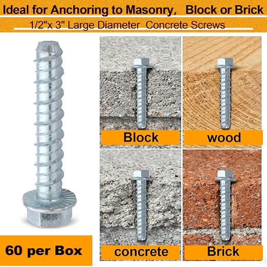 Hicarer 60 Pack 1/2 x 3 Inch Concrete Screws Galvanized - Image 5