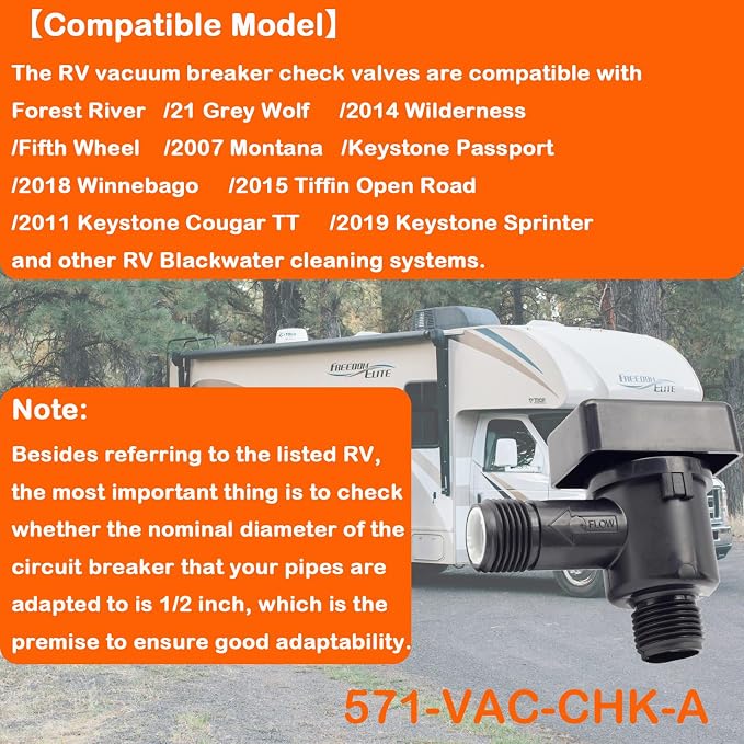 RV Vacuum Breaker Check Valve, 571-VAC-CHK-A Camper RV Black Tank Check Valve - Image 7