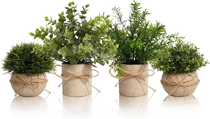 4 Pack Small Potted Eucalyptus Fake Plants by Decorateyouridealhomewithease