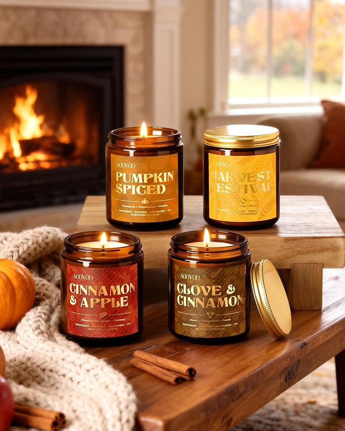 AOOVOO 4 Pack Fall Candles Set - 28 oz Autumn Candle Gift - Image 2