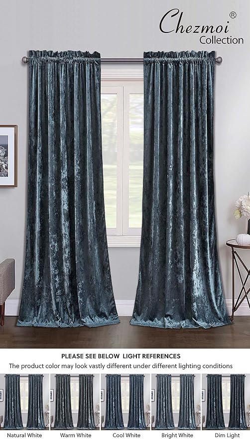 Chezmoi Collection Lux Storm Blue Lush Plush Velvet Curtains 2 Panel Set - Image 7
