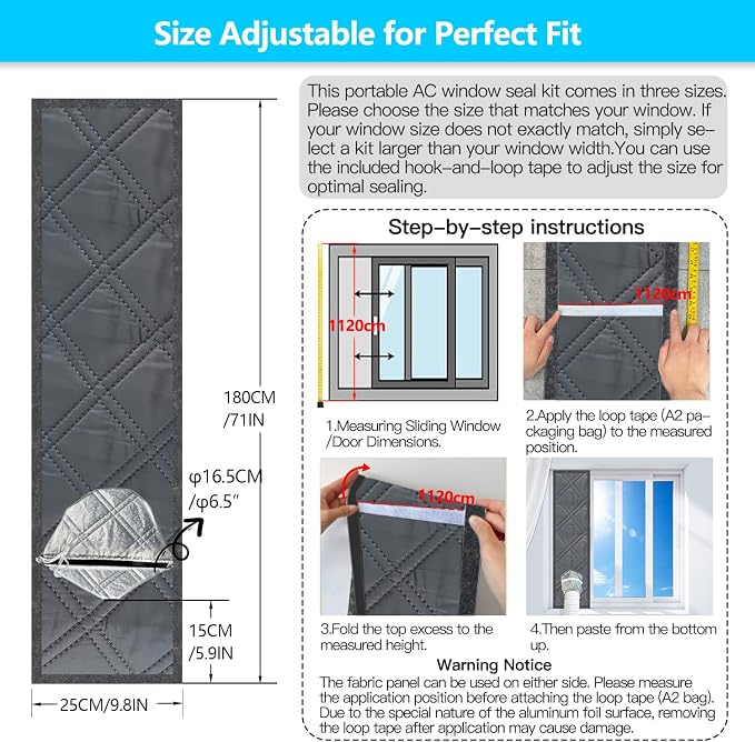 3-Layer Insulated Portable AC Window Seal Kit Max 70" Stepless Adjustable - Image 3