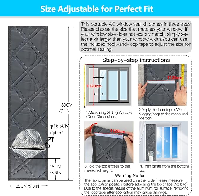 70" ac Window Seal kit-3-Layer Thickened Aluminum Foil&Cotton&Oxford Fabric | - Image 4