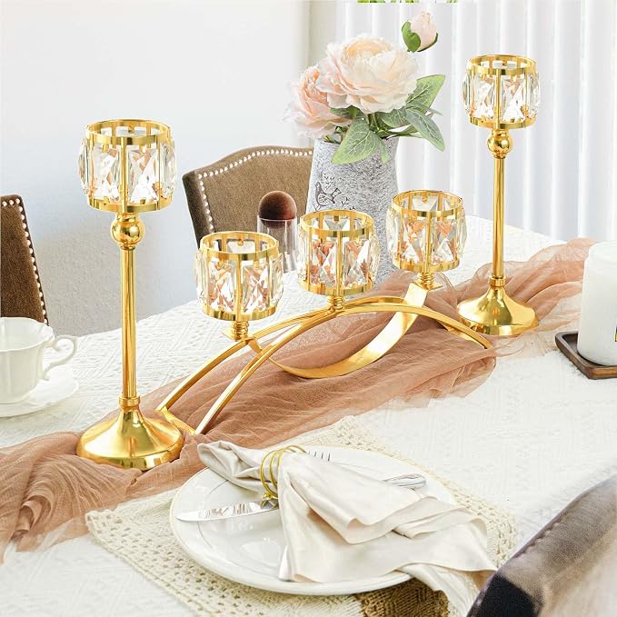 3 Arms Crystal Bowl Tealight Candelabra Votive Candle Stand, Wedding - Image 2