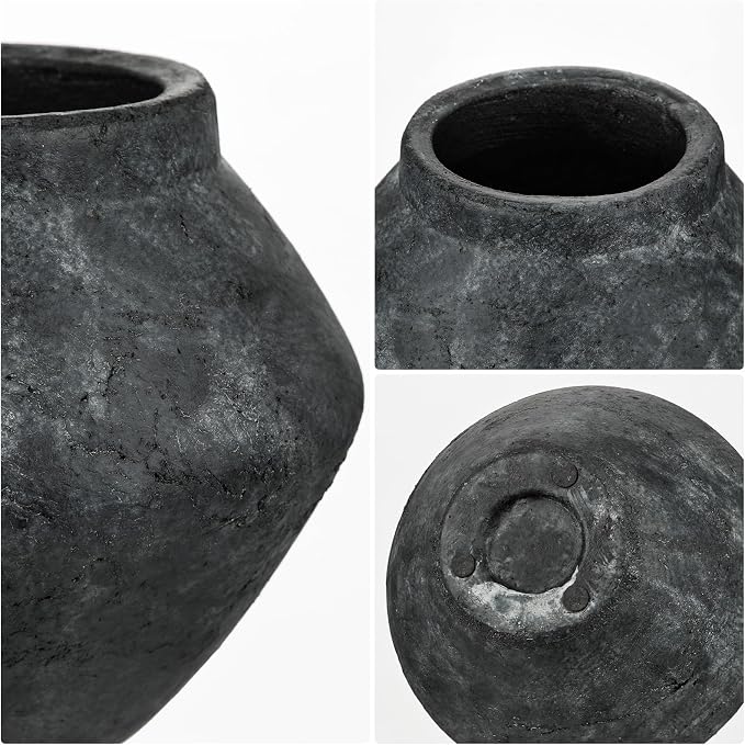 Briful Rustic Ceramic Vase 6'' Decorative Charcoal Farmhouse Table Vase | - Image 6