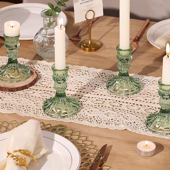 12PCS Green Candlestick Holders Set- 4" H Taper Candle Holders, Glass Candle - Image 7
