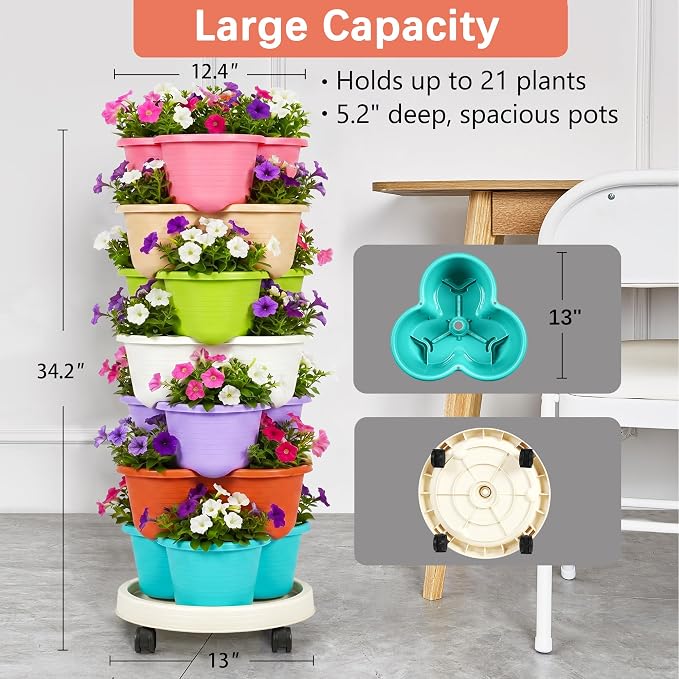 VECELO 7 Tier Vertical Garden Planter, Self Watering Stackable Planters - Image 4