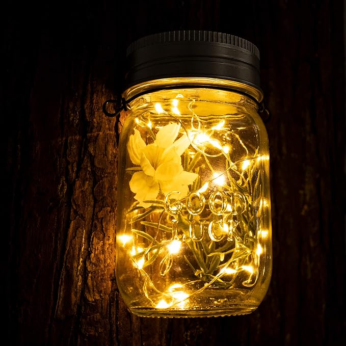 GIGALUMI Solar Mason Jar Lights, 12 Pack 30 Led String Fairy Lights | Garden - Image 4