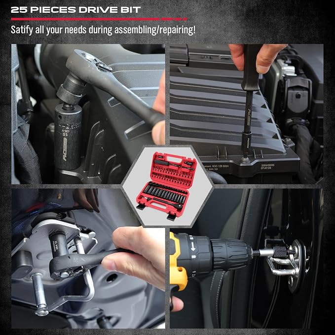 64-Piece 1/4" Drive Impact Socket Wrench Driver-Bits Set, Cr-V Metric&SAE Deep - Image 7