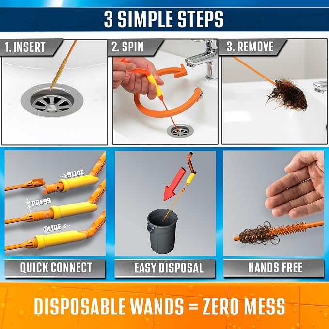 FlexiSnake Drain Weasel Sink Snake Hair Clog Remover Tool Kit, 10 Wands - Image 3
