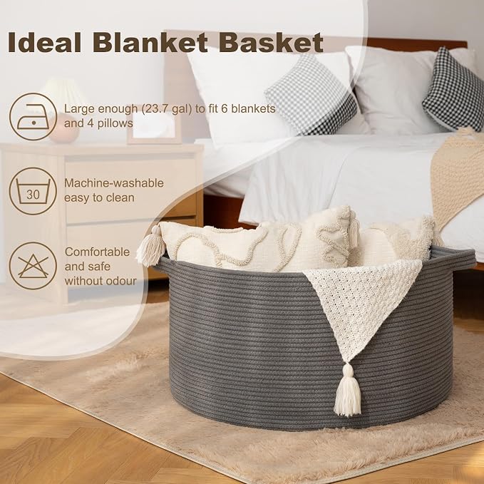 OIAHOMY 90L Extra Large Blanket Basket - Image 3