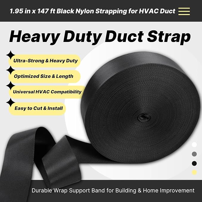 Heavy Duty Duct Strap – 1.95 in x 147 ft Black Nylon Strapping - Image 2