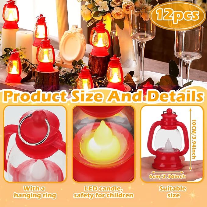 Ferraycle 12 Pcs Mini Lanterns 4 Inch Red Lamp Table Decor | Western Cowboy - Image 2