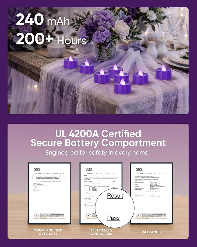 Homemory 24-Pack Purple Flameless Battery Tealight Candles, 200+ Hours | - Image 3
