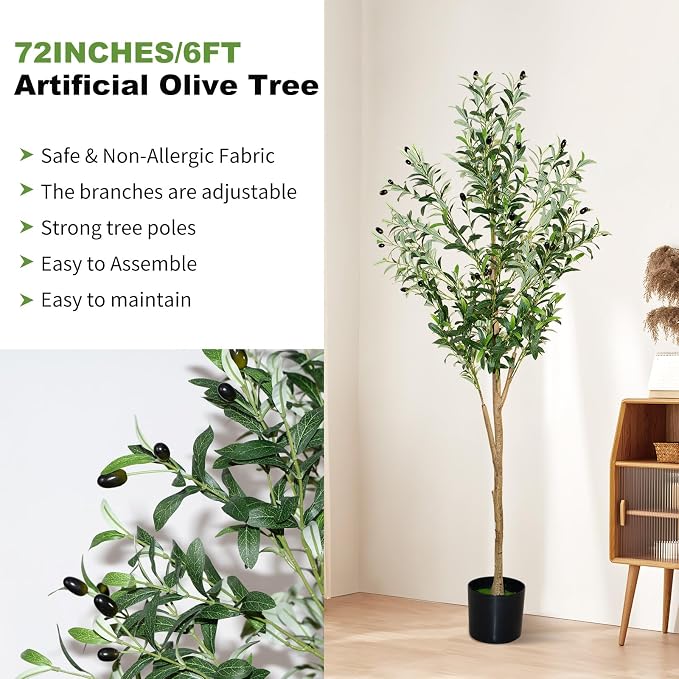 6ft Faux Olive Tree, Artificial Olive Tree Indoor, High Imitation Silk Plant - Image 2