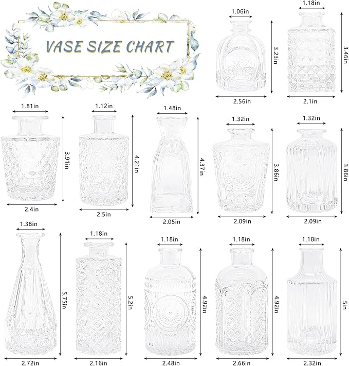SUPMIND 12pcs Glass Bud Vase Set, Home Decor, Table Decoration, Baby Shower - Image 3