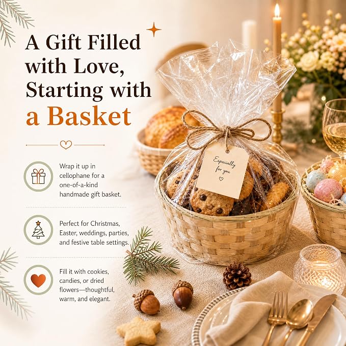 TOPZEA 10 Pack Round Gift Baskets, 8 Inch Natural Bamboo Woven Fruit Basket - Image 6