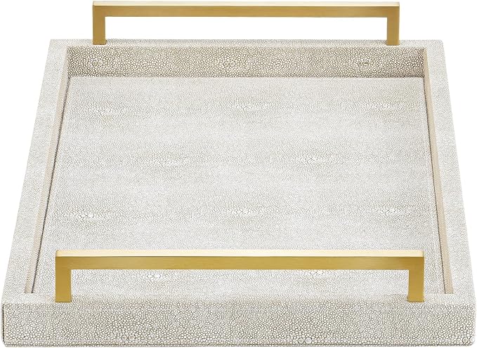 XIGEXIGE Ivory Shagreen Decorative Tray Large Rectangle Coffee Table Tray by XIGEXIGE