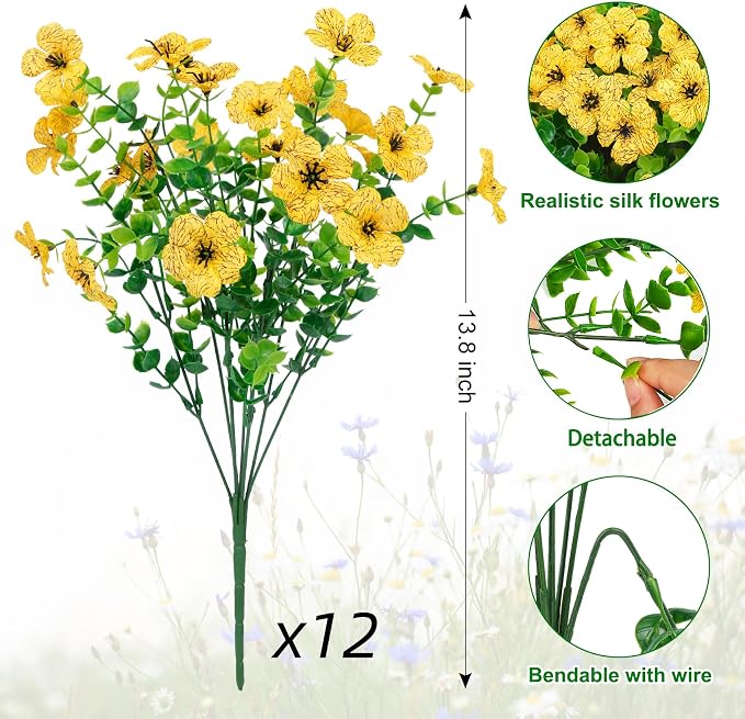 12 Pcs Artificial Flowers for Outdoors Decorations, UV resistant, faux plastic - Image 2