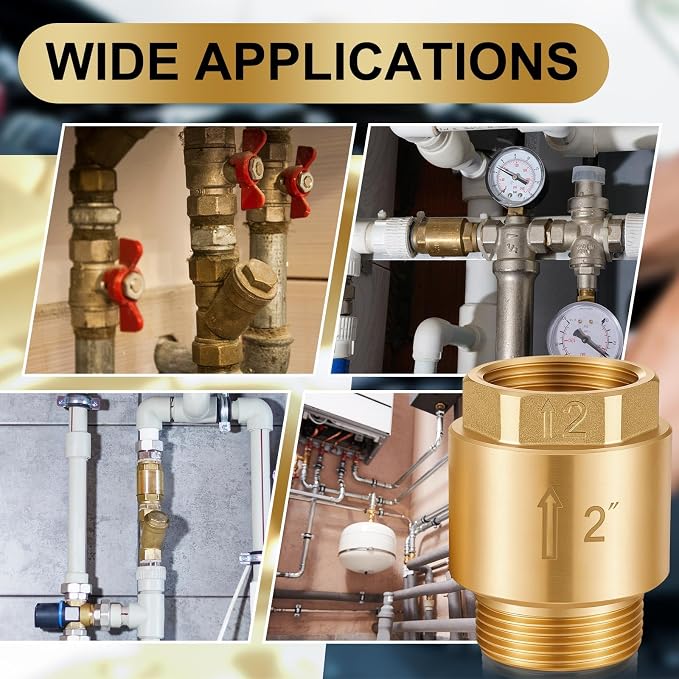 Zonon 2 Pcs 2 Inch Check Valve One Way Brass Non Return in Line Check Valve - Image 6