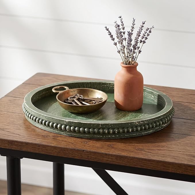 Hrastany Round Green Wood Decorative Tray, Coffee Table Tray - Image 3