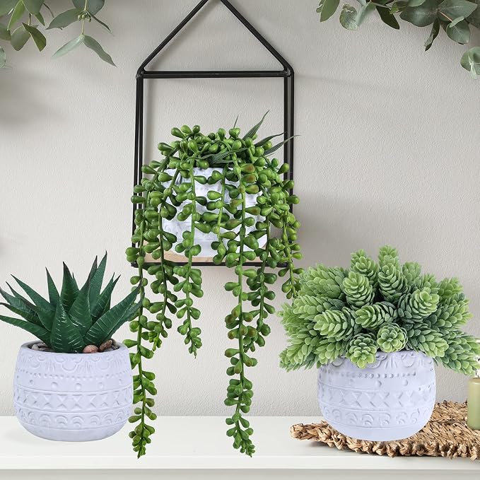 Winlyn 3 Pcs Assorted Small Potted Succulent Plants Artificial Aloe Hanging - Image 8