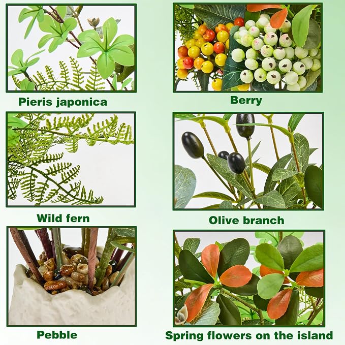 K&Y Realistic Artificial Potted Plants Olive Wild Fern Berry Decor Low - Image 4