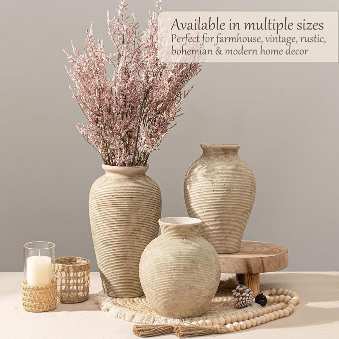 7.48 Inch Vintage Ceramic Flower Vase, Rustic Farmhouse Vase - Image 7