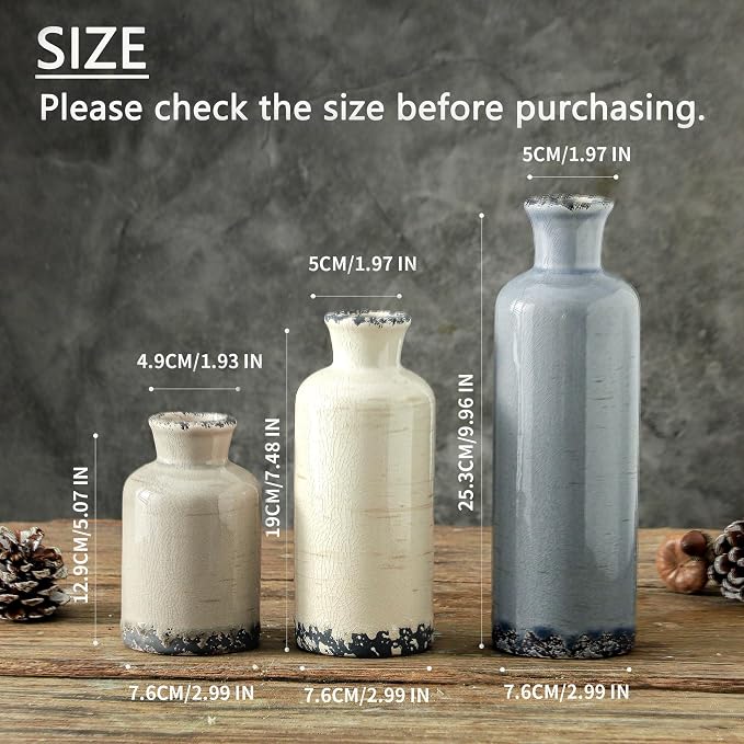 Ceramic Vase Set of 3, Neutral Flower Vases Home Decor, Pottery Rustic - Image 2