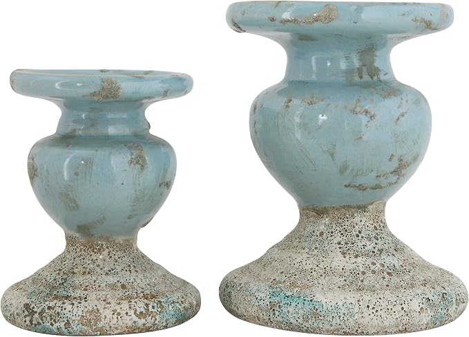 Creative Co-Op Large Distressed Blue Terracotta Pillar Candle Holder - Image 5