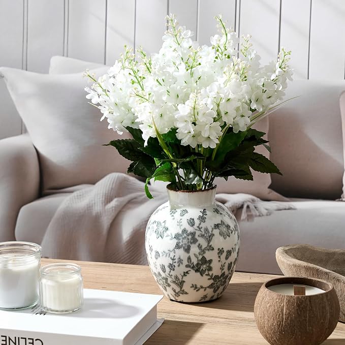 SIDUCAL Ceramic Vintage Vase, 5.83 Inch Retro Ice Cracked Chinoiserie Floral - Image 4