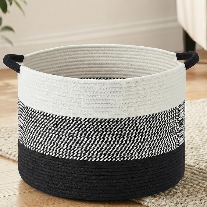 Artfeel 100L Large Cotton Rope Basket, Decorative Woven Blanket Storage by Artfeel