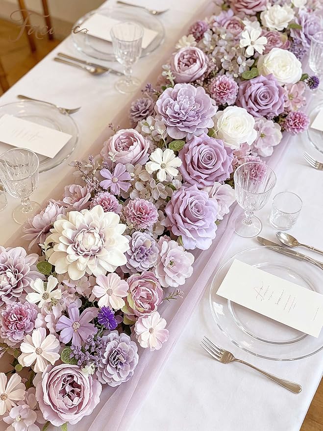 FACINOC Roses Artificial Flowers Purple Mix Silk Flower Dahlia Bulk Box Set | - Image 2