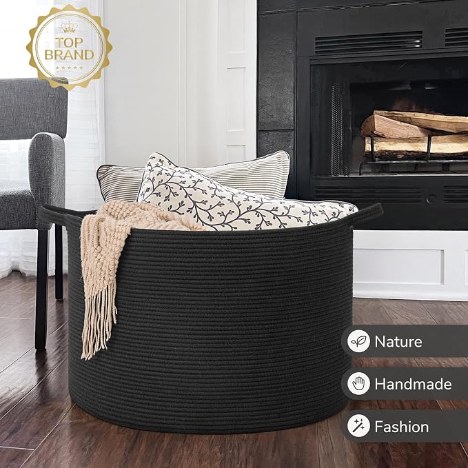 INDRESSME 115L Extra Large Woven Rope Blanket Basket Living Room, bedroom or - Image 7