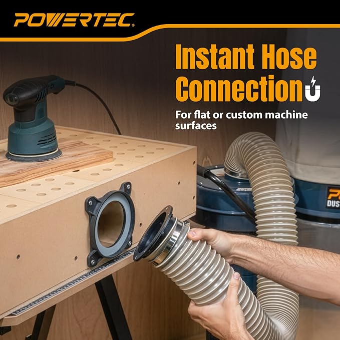 POWERTEC 4 Inch Surface Mount Dust Port Steel Ring Receiver, Magnetic Dust - Image 4