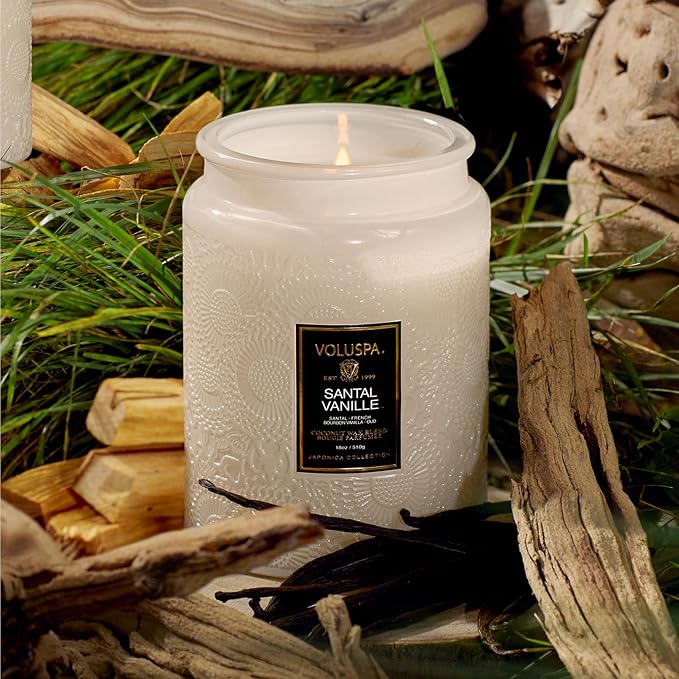 Voluspa Santal Vanille Large Scented Candle Jar 18 Oz, 100 Hr Burn | Coconut - Image 2