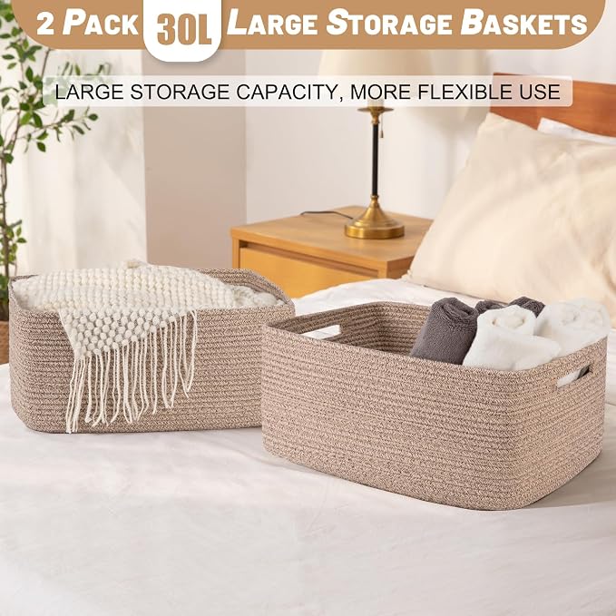 OIASKET Large Storage Basket for Organizing, Woven Rope Basket for Shelves - Image 5