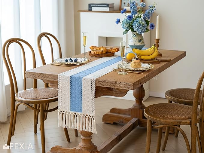 Boho Table Runner for Home Decor 12x72 Light Blue Farmhouse Decor | 72 Inches - Image 4