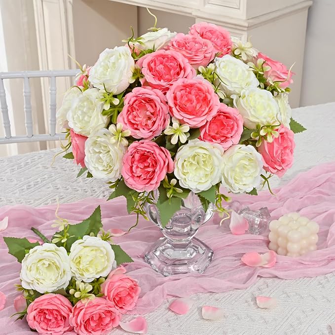 2 Packs Peonies Artificial Flowers Mixed White Pink Silk Artificial Peonies | - Image 7