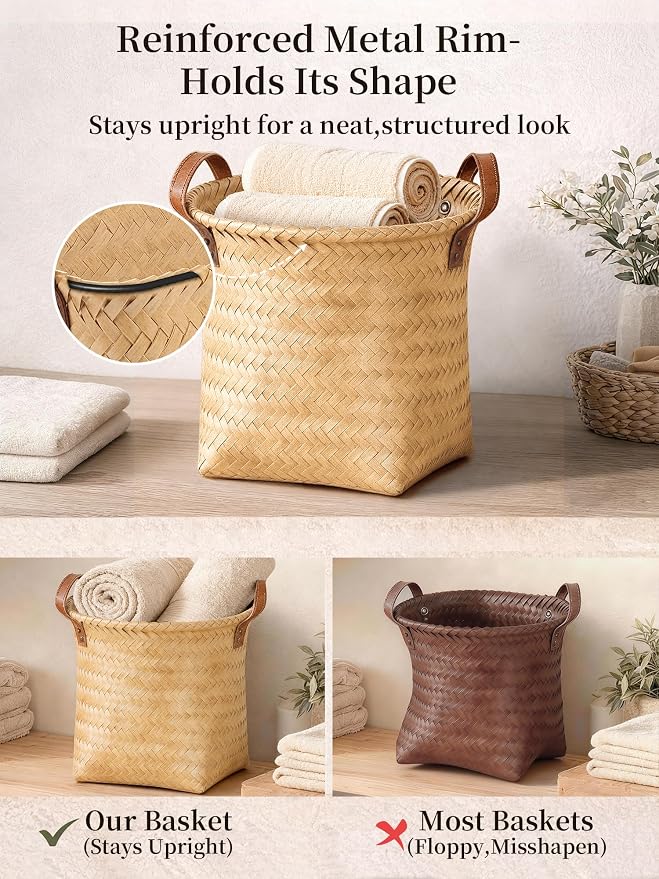 Wicker Storage Baskets, 4 Pack Woven Baskets - Image 4