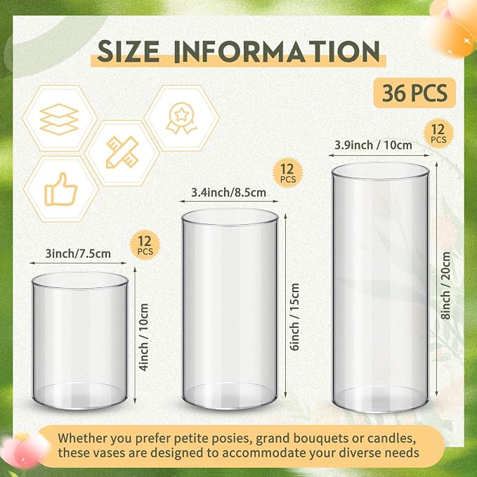 Nuogo 36 Pcs Plastic Cylinder Vases Tall Plastic Flower Vases - Image 2