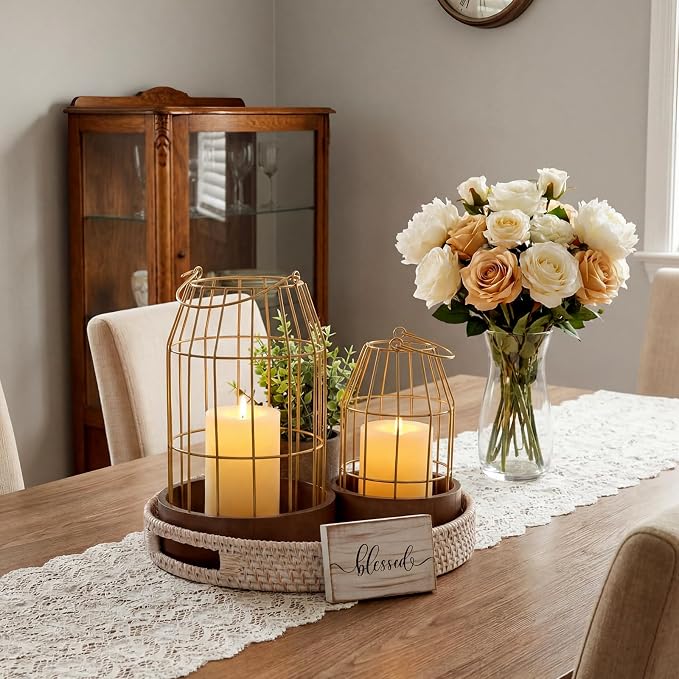 Modern Rustic Farmhouse Candle Lantern Set of 5, Burlywood | Decorative - Image 8