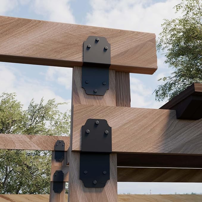 2packs Heavy Duty Pergola Brackets Black Z Bracket, Post to Beam Connectors - Image 5