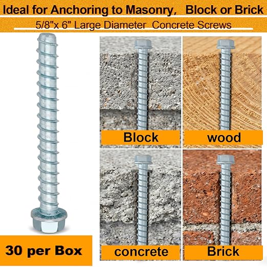 Hicarer 30 Pack 5/8 x 6 Inch Concrete Screws Galvanized - Image 4