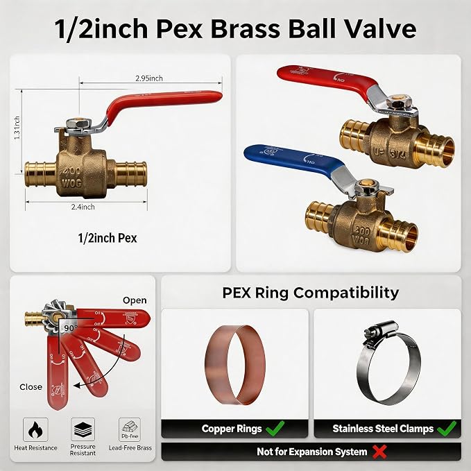 ‌VANCOCO 1/2" PEX Ball Valve 10-Pack - Image 3