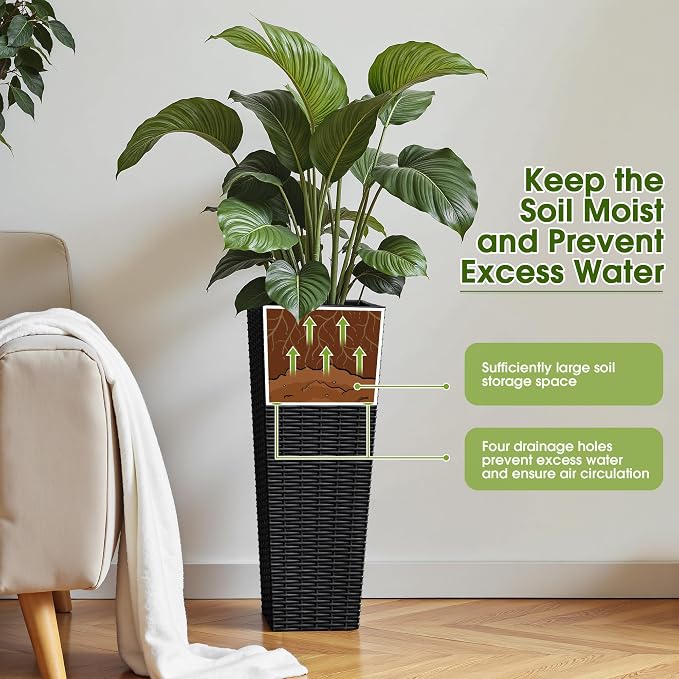 Devoko Resin 23.6'' Tall Planters Set of 2, Large Taper Outdoor Planter | - Image 3